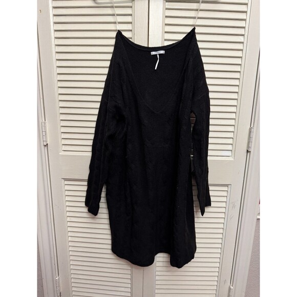 STITCHDROP knitted fluffy rib oversized crew mini dress in black Size L - Picture 1 of 6
